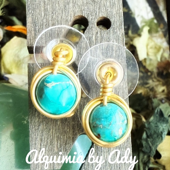 Turquoise luxury wire gold statement earrings - Picture 1 of 5